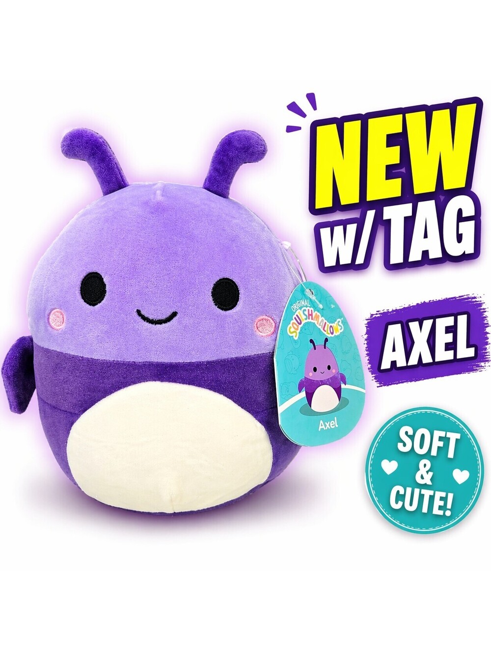Squishmallows Axel Purple Bug Plush NEW w/ Tag Soft Stuffed Animal Kellytoy Cute